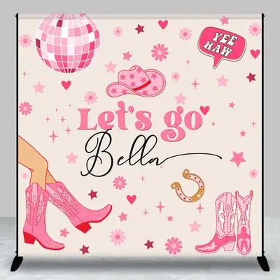 Pink Disco Ball Cowgirl Custom Name Birthday Backdrop