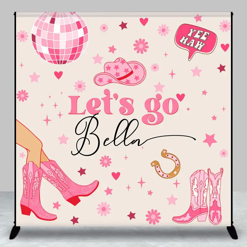 Pink Disco Ball Cowgirl Custom Name Birthday Backdrop