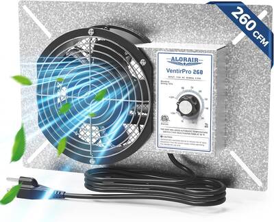 ALORAIR 260CFM Crawl Space Ventilator Fan, IP-55 Rated with Humidistat & Thermostat & Isolation Mesh | VentirPro 260