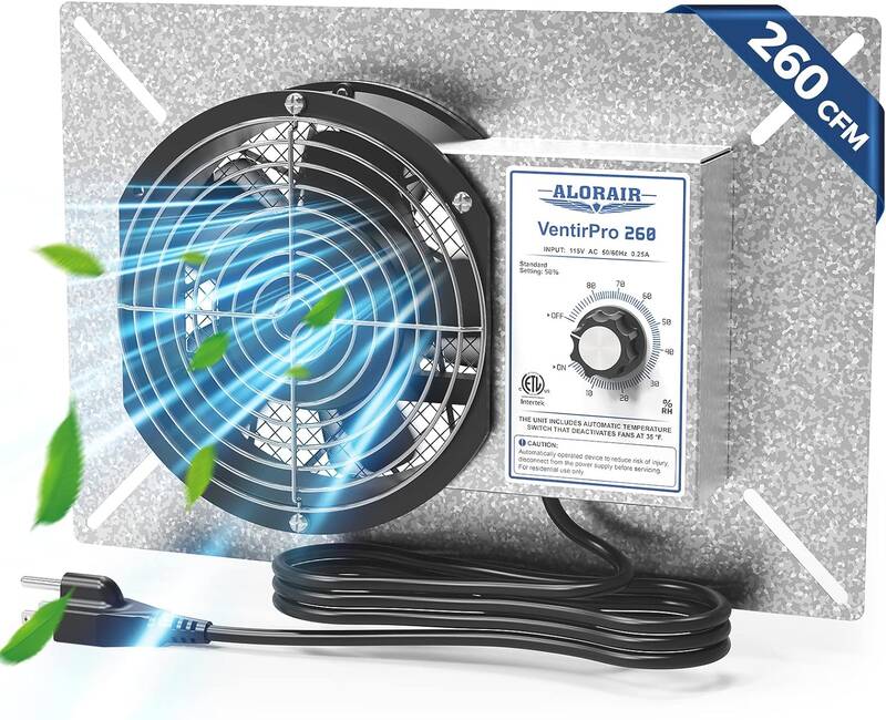 ALORAIR 260CFM Crawl Space Ventilator Fan, IP-55 Rated with Humidistat & Thermostat & Isolation Mesh | VentirPro 260
