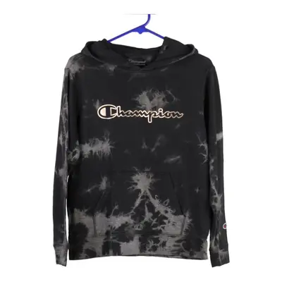 Champion Spellout Hoodie - Large Black Cotton Blend