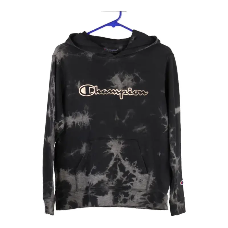 Champion Spellout Hoodie - Large Black Cotton Blend