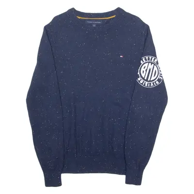 TOMMY HILFIGER Mens Jumper Blue Spotted Crew Neck Tight Knit M