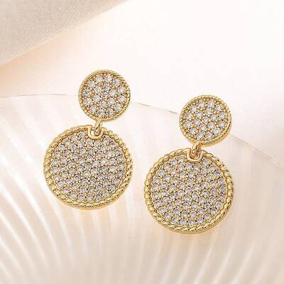 Brass Micro Pave Clear Cubic Zirconia Dangle Stud Earrings