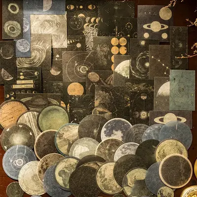 Vintage Style Astronomy Celestial Sticker, 100pcs DIY Material Sticker, Office Stationery & Supplies