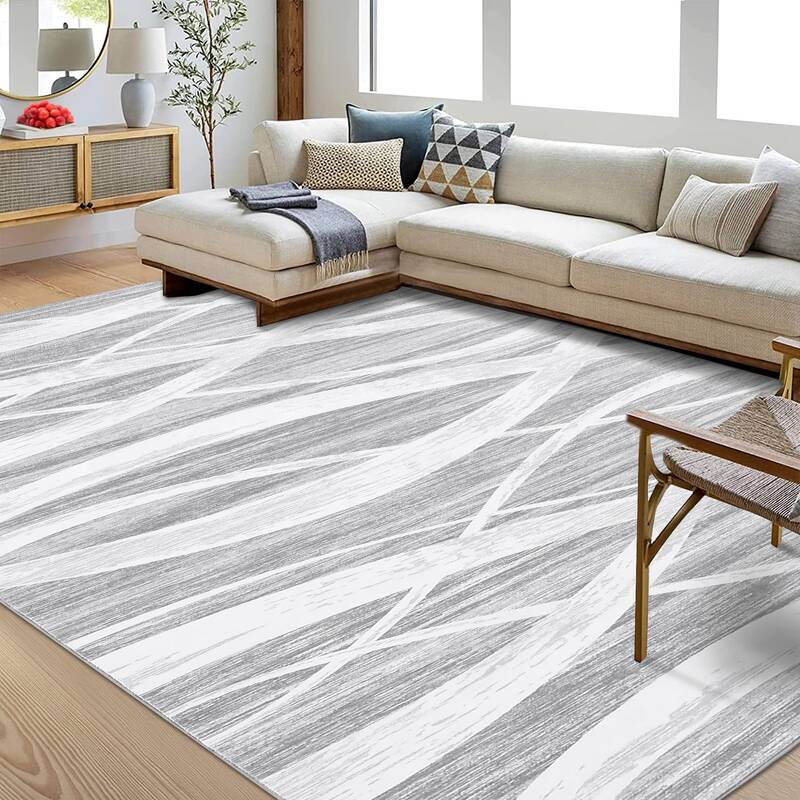 Garvee Washable Rug 9x12 Area Rug Large Soft Living Room Rug Modern Wave Distressed Carpet Non Slip Low Pile Accent Rug Non-S...