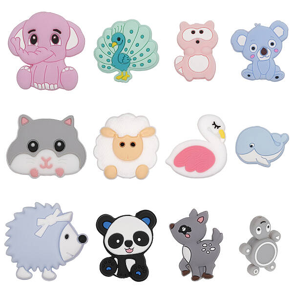 12Pcs 12 Style Silicone Focal Beads