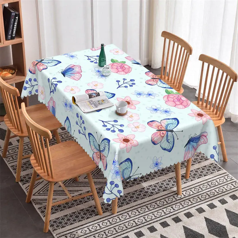 Light Blue Butterfly Floral Rectangle Tablecloth - Aperturee