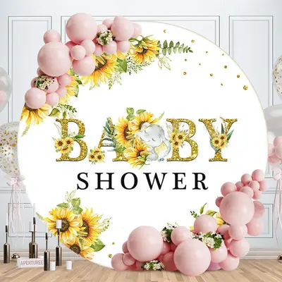 Aperturee Circle Elephant Sunflower Baby Shower Backdrop