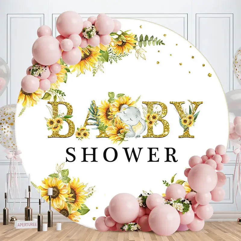 Aperturee Circle Elephant Sunflower Baby Shower Backdrop