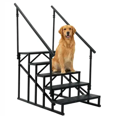 Garvee Heavy-Duty 5-Step RV Steps with Dual Anti-Slip Handrails – 660 lbs Capacity – Portable Outdoor Entry Ladder for Ca...