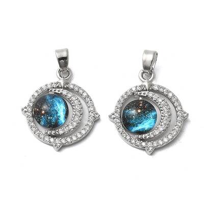 Brass Micro Pave Cubic Zirconia with Glass Pendants