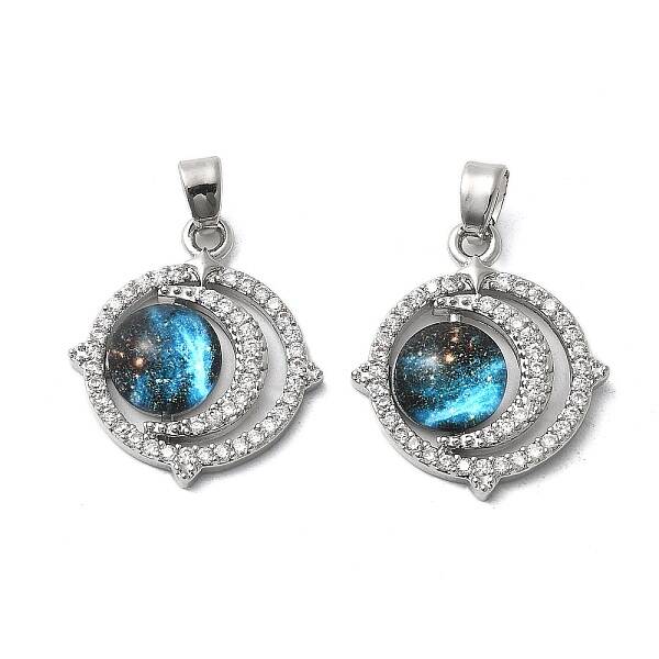 Brass Micro Pave Cubic Zirconia with Glass Pendants