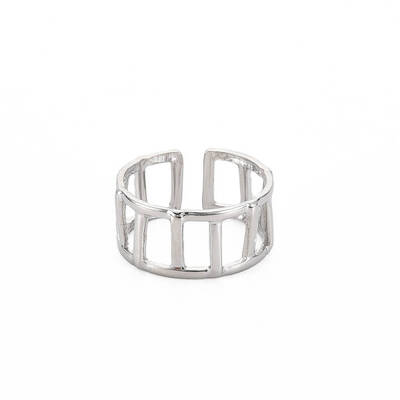 Non-Tarnish 304 Stainless Steel Rectangle Hollow Open Cuff Ring for Women