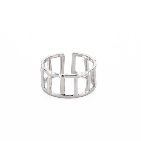 Non-Tarnish 304 Stainless Steel Rectangle Hollow Open Cuff Ring for Women