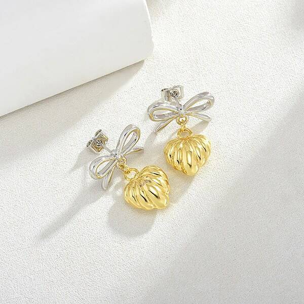Brass Two Tone Dangle Stud Earrings