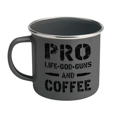 PRO Life-God-Guns AND Coffee Enamel Steel Mug 12 oz