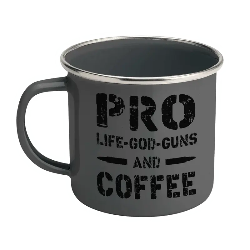 PRO Life-God-Guns AND Coffee Enamel Steel Mug 12 oz
