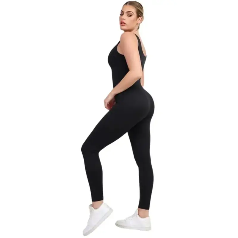 POPILUSH Built-In Shapewear Jumpsuit Thigh Slimming Workout Pants Long Sleeveless Activewear for Tummy Control & Buttocks Enh...