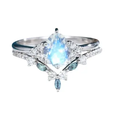 10K White Gold 1.25 CT Pear Cut Moonstone Bridal Set