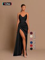 WOWDARK Socialite Style And Sexy Slim Fit Deep V-waist Satin Slit Dress For Women, Womenswear, Formal Wear