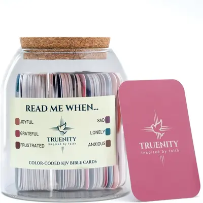 TruFINITY Read Me When Bible Verses Jar, 102 KJV Color-Coded Bible Verses in a Jar with Cork Lid & Large Text Cards for Emoti...