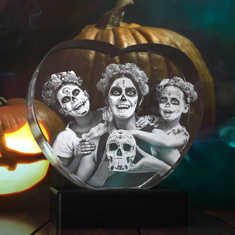 3D Halloween Engraving Crystal - Heart-Standard / Large