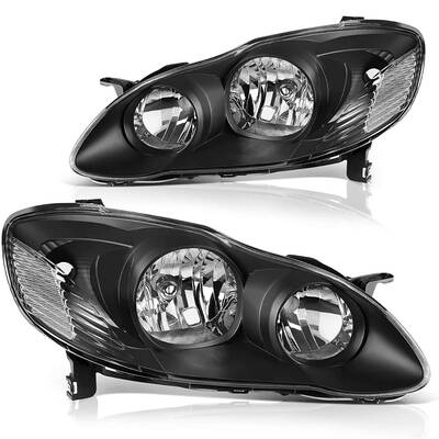 YITAMOTOR® 2003-2008 Toyota Corolla Headlight Assembly Black Housing Clear Reflector Clear Lens