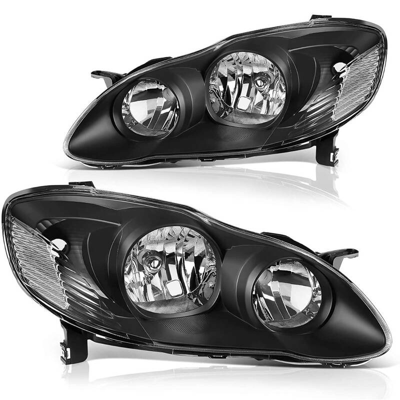YITAMOTOR® 2003-2008 Toyota Corolla Headlight Assembly Black Housing Clear Reflector Clear Lens
