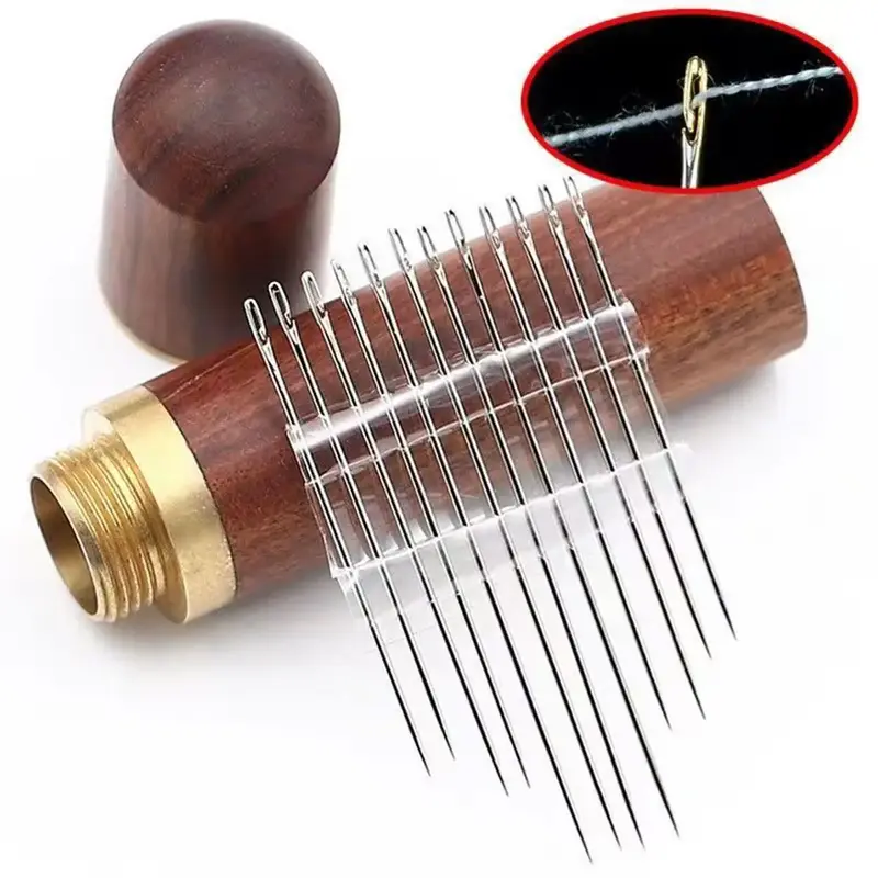 30 Pcs Hand Sewing Big Eye Needles Sharp Needle with Solid Wood Needle Case