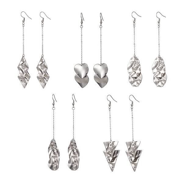 Tarnish Resistant 201 Stainless Steel Geometry Long Dangle Earrings with 304 Stainless Steel Pins