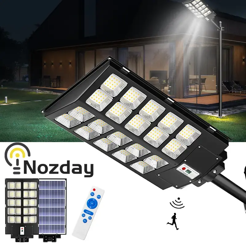 Nozday 7600W IP67 Solar Street Lights Outdoor, 320000LM Commercial Parking Lot Light, 6500K Dusk to Dawn  Solar Security Floo...