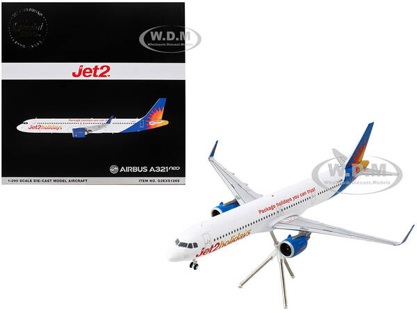 Airbus A321neo Commercial Aircraft Jet2Holidays (G-SUNB) White with Tail Graphics Gemini 200 Series 1/200 Diecast Model A...
