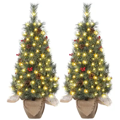 Garvee 3ft Pre-Lit Artificial Small Christmas Tree with 78 Warm White Lights, Tabletop Mini Christmas Tree with a Burlap Base...