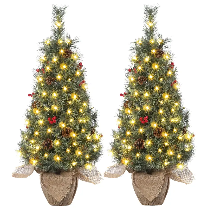 Garvee 3ft Pre-Lit Artificial Small Christmas Tree with 78 Warm White Lights, Tabletop Mini Christmas Tree with a Burlap Base...