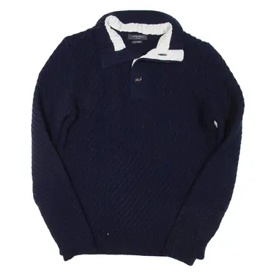 LORENZO BACH Mens Jumper Blue Button Neck Tight Knit Wool S