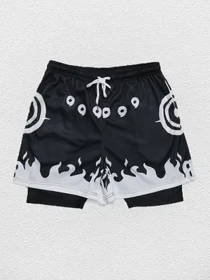 Men's Regular Fit 2 in 1 Cloud Print Drawstring Waist Athletic Sports Shorts, Gym Graphic Shorts, Casual Breathable Shorts fo...