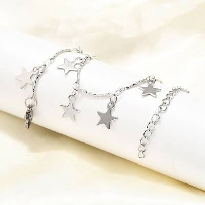304 Stainless Steel Textured Link Bar Star Charm Tassel Necklaces