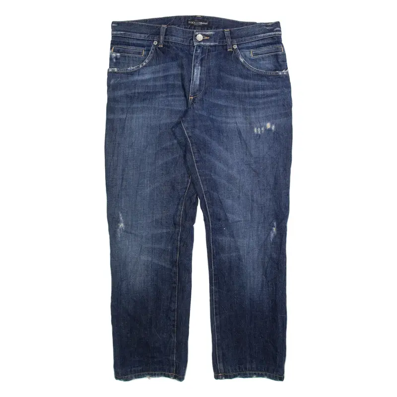 DOLCE & GABBANA Distressed Womens Jeans Blue Regular Straight W32 L27