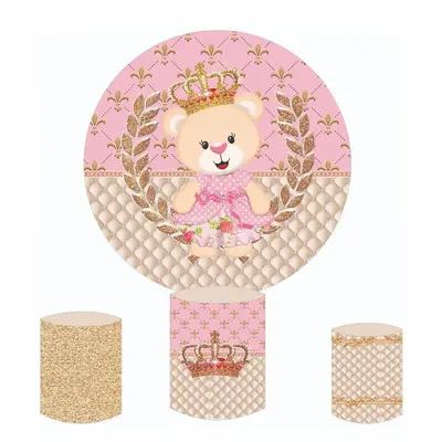 Aperturee Pink Glitter Teddy Bear Round Birthday Backdrop Kit | Birthday Round Backdrop Cover | Round Party Backdrop | Circle...
