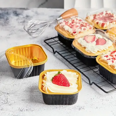 Disposable Baking Cup, 20/50pcs Square Aluminum Foil Cake Cup, Baking Utensils for Home Kitchen, Party, Wedding, Picnic, Kitc...