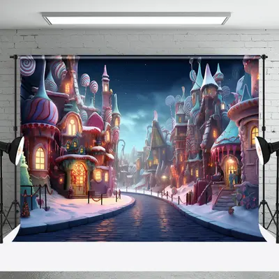Aperturee Dark Night Candyland Town Winter Cake Smash Backdrop | Best Photography Backdrop | Photoshoot Background | Photogra...
