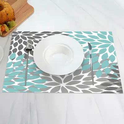 Grey Cyan Abstract Floral Modern Set Of 4 Placemats - Aperturee