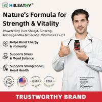 HIILEATHY Shilajit Pro Max Capsules with K2 & D3 – 60ct | Fulvic Acid, 84+ Minerals for Immune Defense, Bone Strength & Ant...