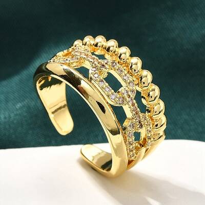 Rack Plating Brass Micro Pave Clear Cubic Zirconia Cuff Finger Rings for Women