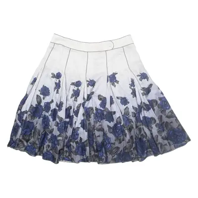 Womens Pleated Skirt Blue Knee Length Floral UK 10