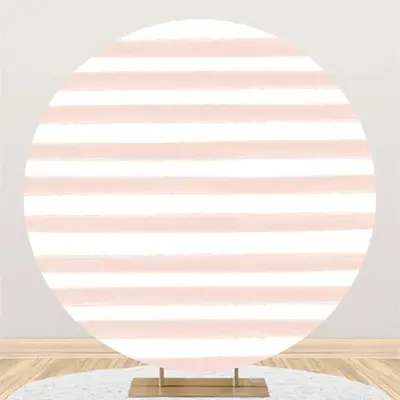 Aperturee Pink White Stripe Round Birthday Backdrop For Party | Circle Party Backdrop | Custom Round Backdrop | Circle Birthd...