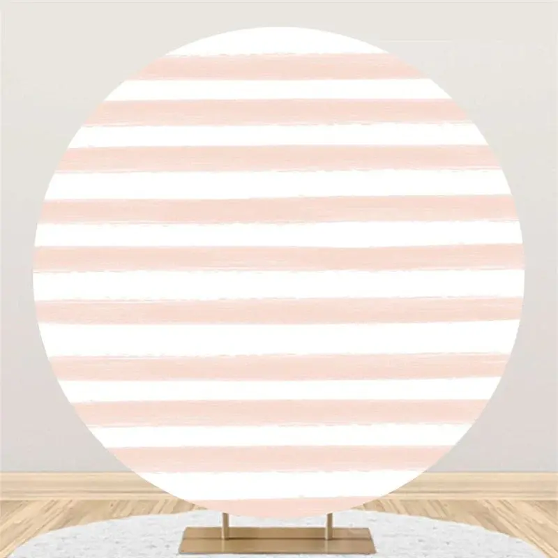 Aperturee Pink White Stripe Round Birthday Backdrop For Party | Circle Party Backdrop | Custom Round Backdrop | Circle Birthd...