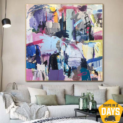 Large Abstract Painting on Canvas Purple Wall Art Colorful Artwork Original Oil Painting Contemporary Wall Art Decor | SEASON...