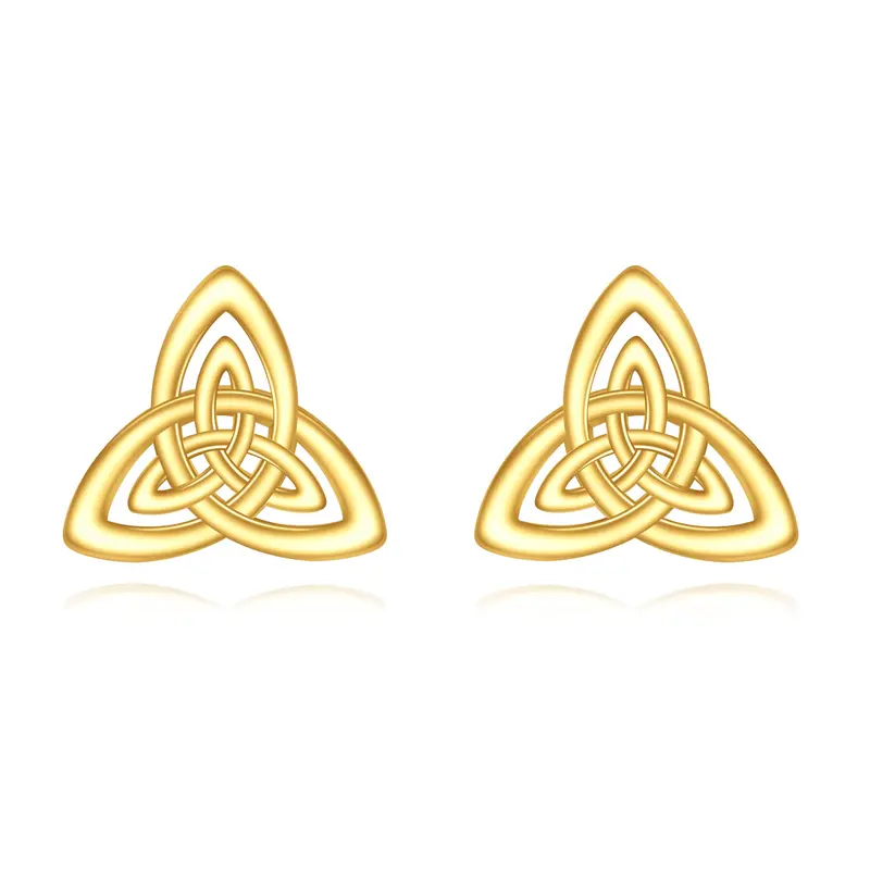 14K Yellow Gold Hollow Triangle Celtic Knot Stud Earrings